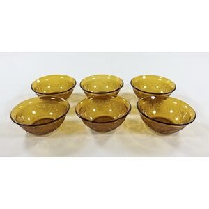 6 Anchor Hocking Amber Sandwich Glass 4.75" Dessert Berry Bowls Depression Era